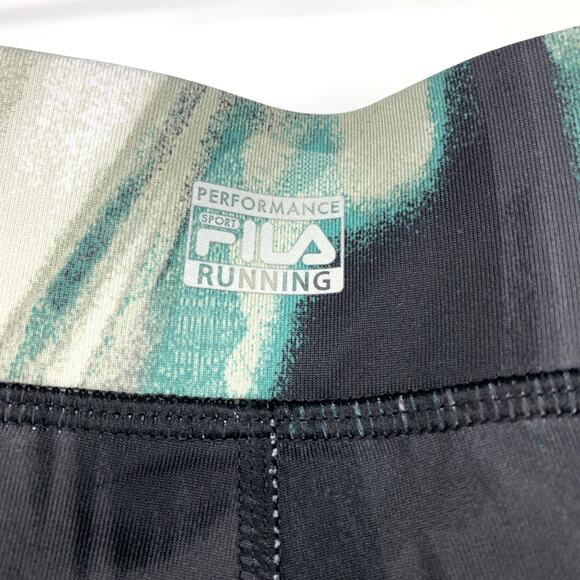 Fila Running Performance Leggings Womens Size Medium Black Gray Green Swirl - Picture 3 of 6